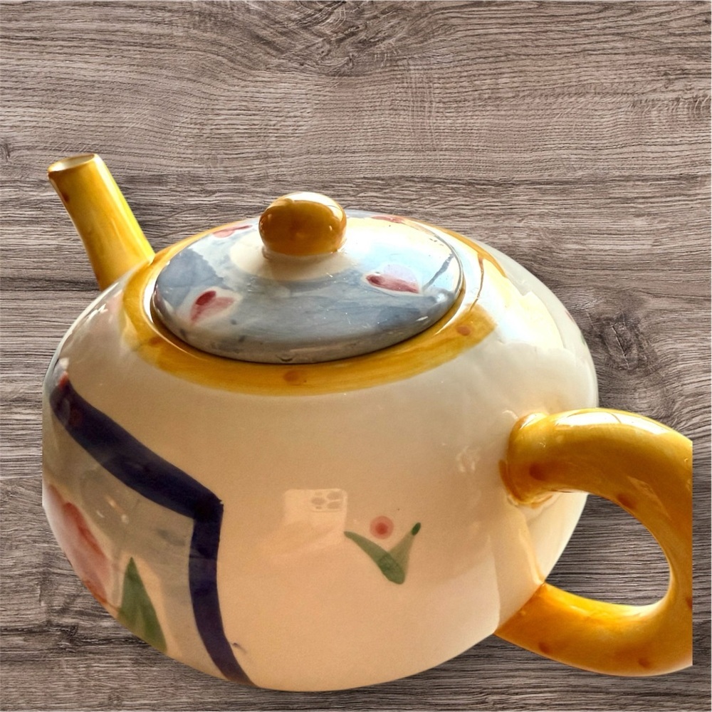 Whimsical Hand-Painted Porcelain Teapot - Floral & Fruit Design - Picture 6 of 6